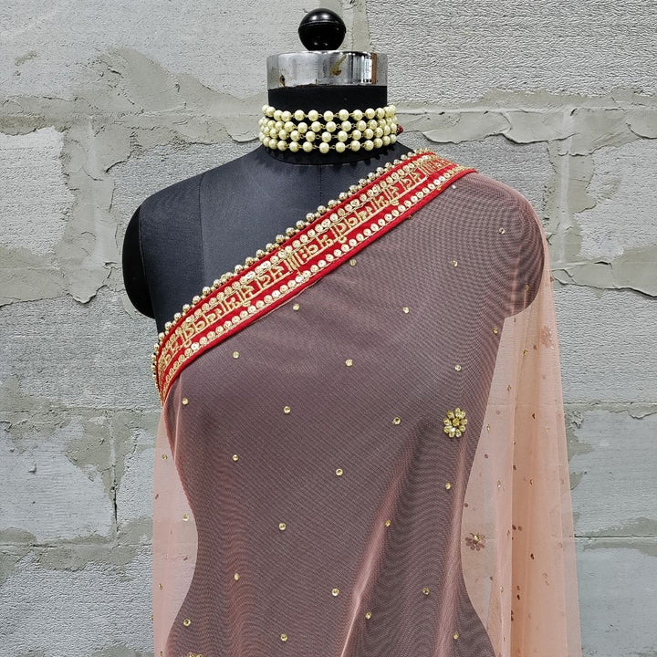 anokherang Dupattas Bridal Peach Red Stone Saubhagyavati Net Dupatta