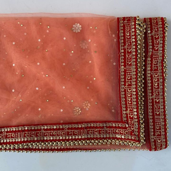 anokherang Dupattas Bridal Peach Red Stone Saubhagyavati Net Dupatta