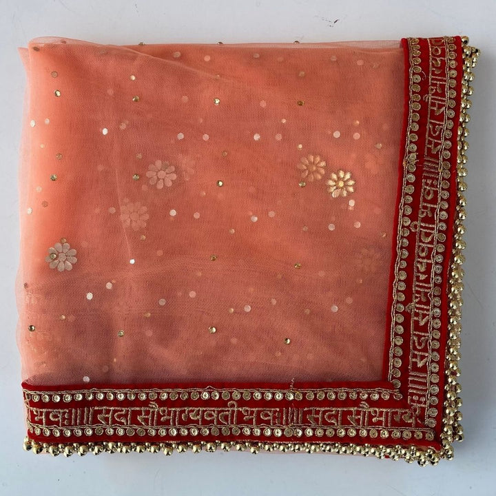 anokherang Dupattas Bridal Peach Red Stone Saubhagyavati Net Dupatta