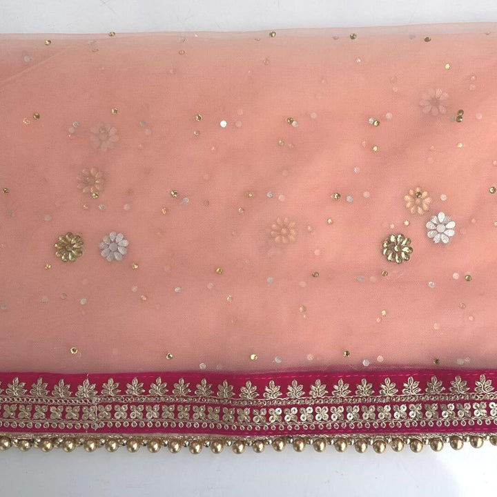 anokherang Dupattas Bridal Peach Stone Velvet Embroidered Net Dupatta