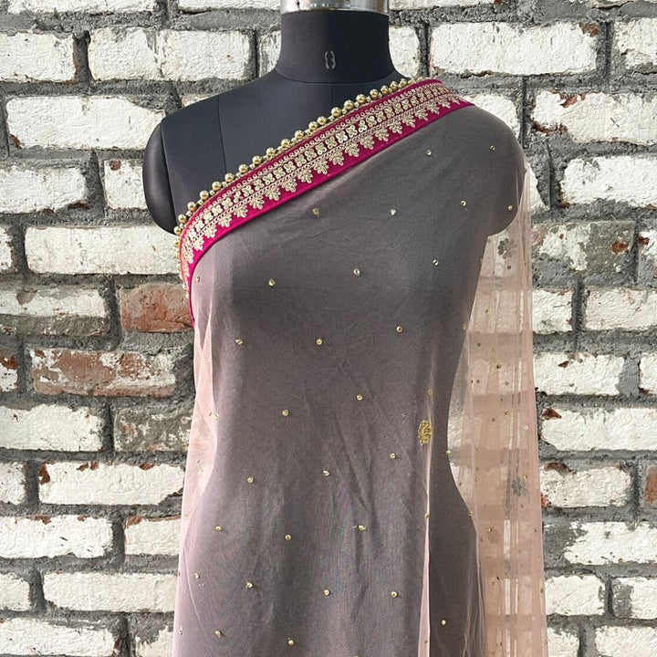 anokherang Dupattas Bridal Peach Stone Velvet Embroidered Net Dupatta