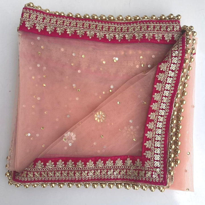 anokherang Dupattas Bridal Peach Stone Velvet Embroidered Net Dupatta