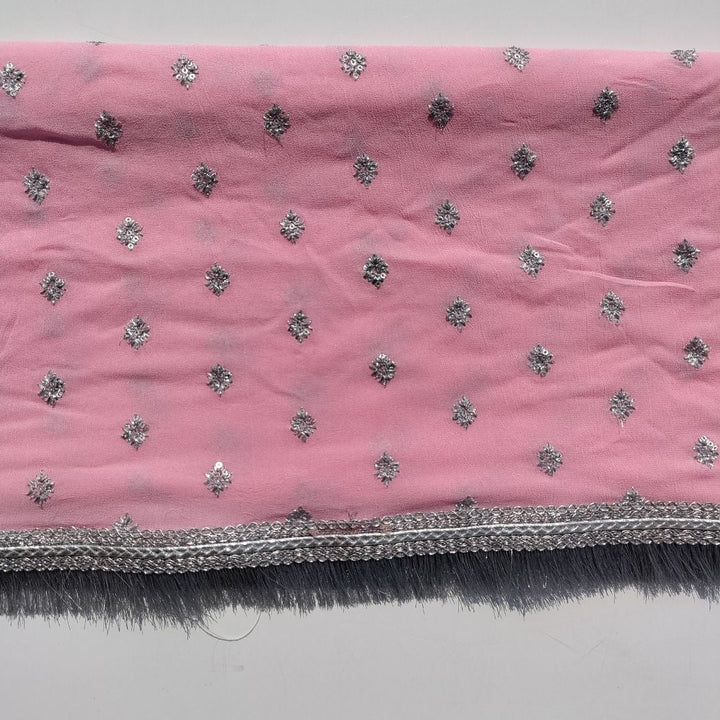 anokherang Dupattas Bridal Pink Silver Embroidered Fringed Georgette Dupatta