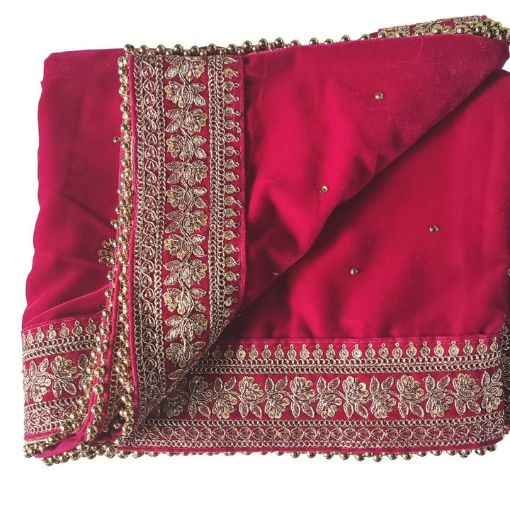 anokherang Dupattas Bridal Pink Stone Thread Embroidered Velvet Dupatta