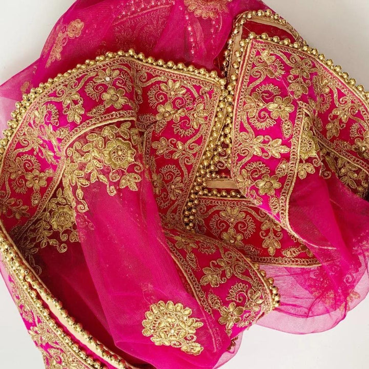 anokherang Dupattas Bridal Pink Zari Velvet Embroidered Net Dupatta