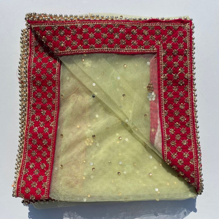 anokherang Dupattas Bridal Pista Green Magenta Stone Net Dupatta