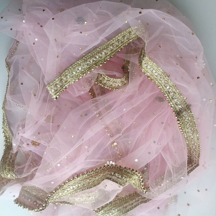 anokherang Dupattas Bridal Pretty Pink Stone Net Dupatta and  Mask