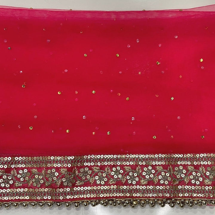 anokherang Dupattas Bridal Prism Pink Stone Emboidered Border Net Dupatta