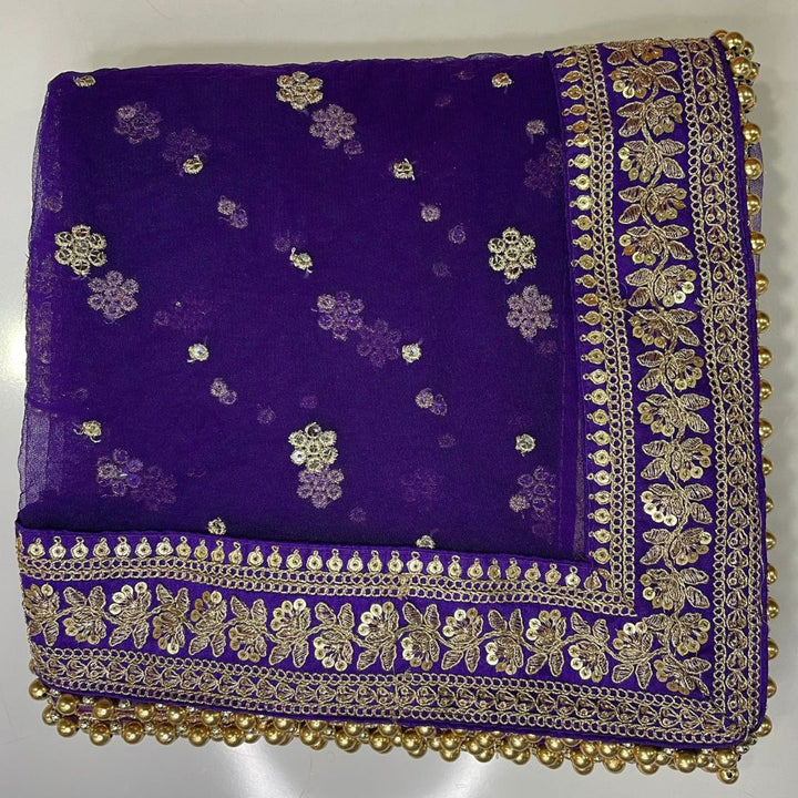 anokherang Dupattas Bridal Purple Graceful Net Stone Dupatta