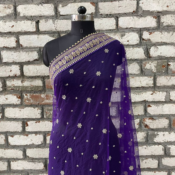 anokherang Dupattas Bridal Purple Graceful Net Stone Dupatta
