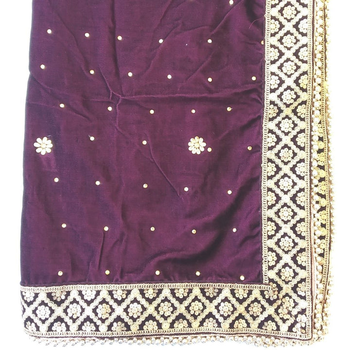 anokherang Dupattas Bridal Purple Stone Embroidered Velvet Dupatta