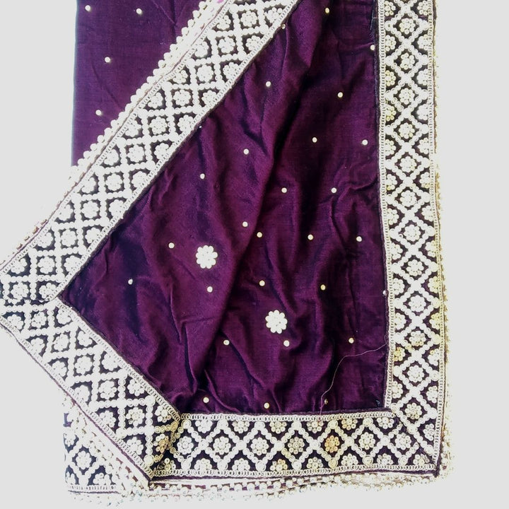 anokherang Dupattas Bridal Purple Stone Embroidered Velvet Dupatta