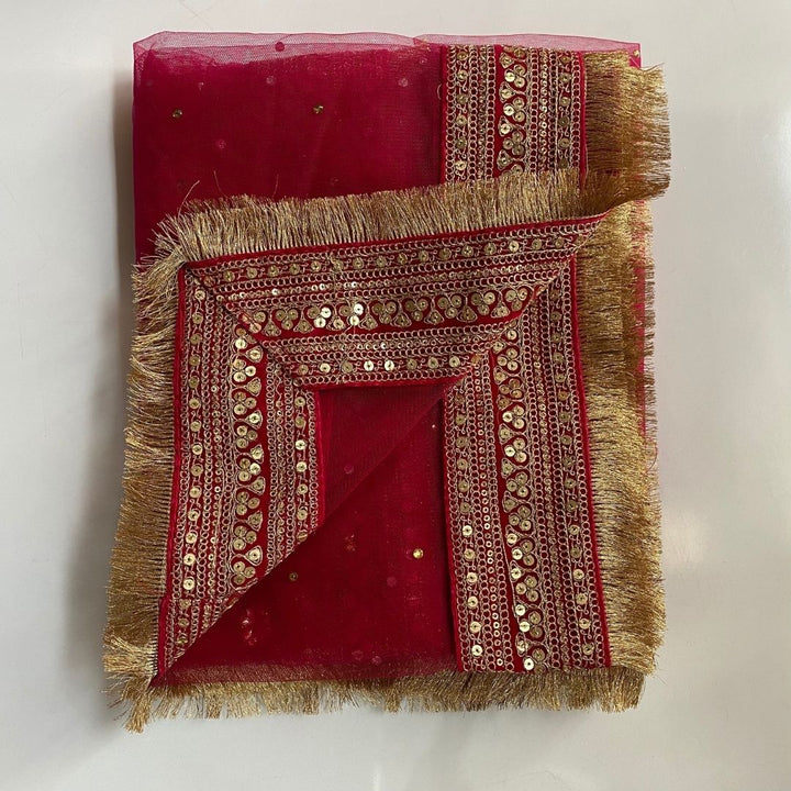 anokherang Dupattas Bridal Queen Pink Embroidered Fringed Net Dupatta