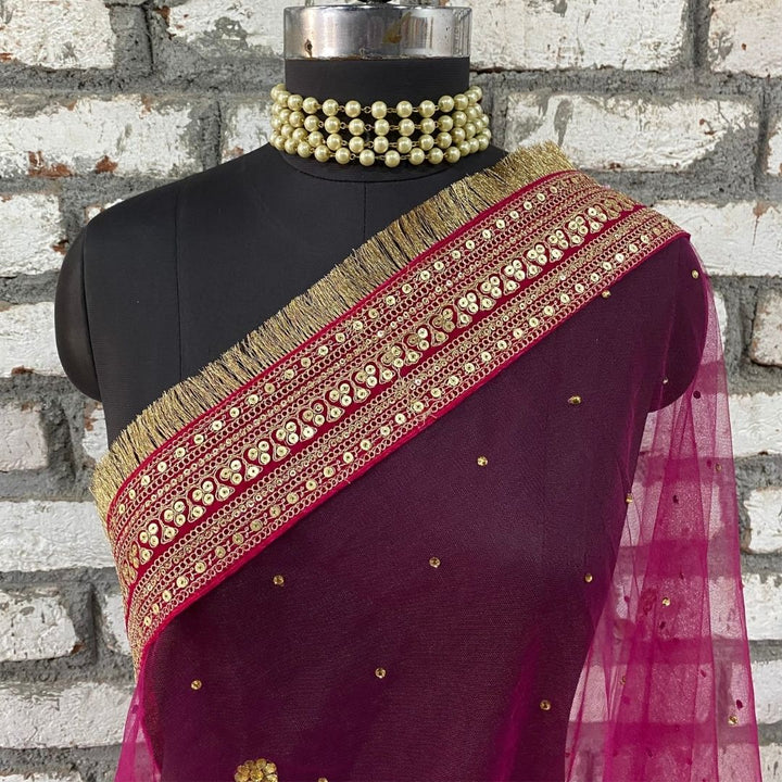 anokherang Dupattas Bridal Queen Pink Embroidered Fringed Net Dupatta