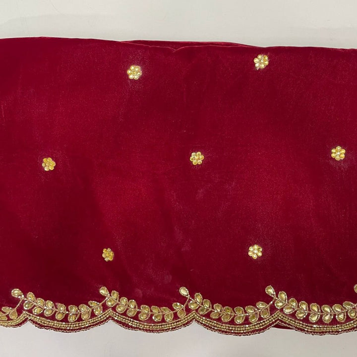 anokherang Dupattas Bridal Red Beauty Hand Embroidered Scalloped Velvet Dupatta