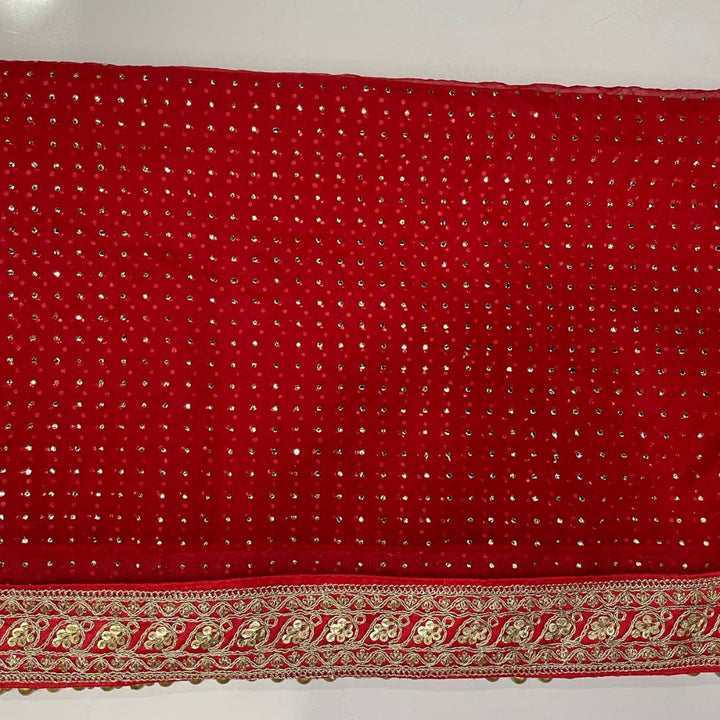 anokherang Dupattas Bridal Red Foil Zari Embroidered Organza Dupatta