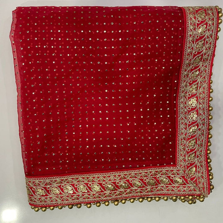 anokherang Dupattas Bridal Red Foil Zari Embroidered Organza Dupatta