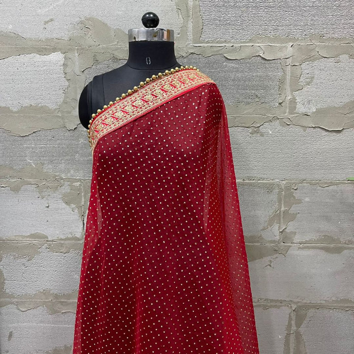 anokherang Dupattas Bridal Red Foil Zari Embroidered Organza Dupatta