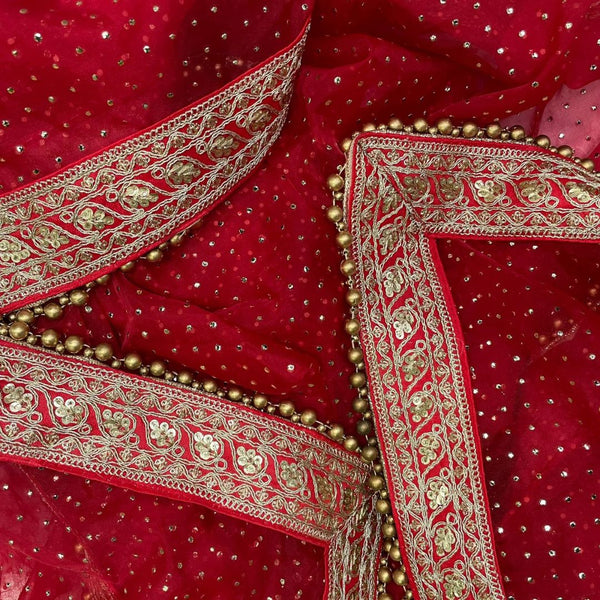 anokherang Dupattas Bridal Red Foil Zari Embroidered Organza Dupatta