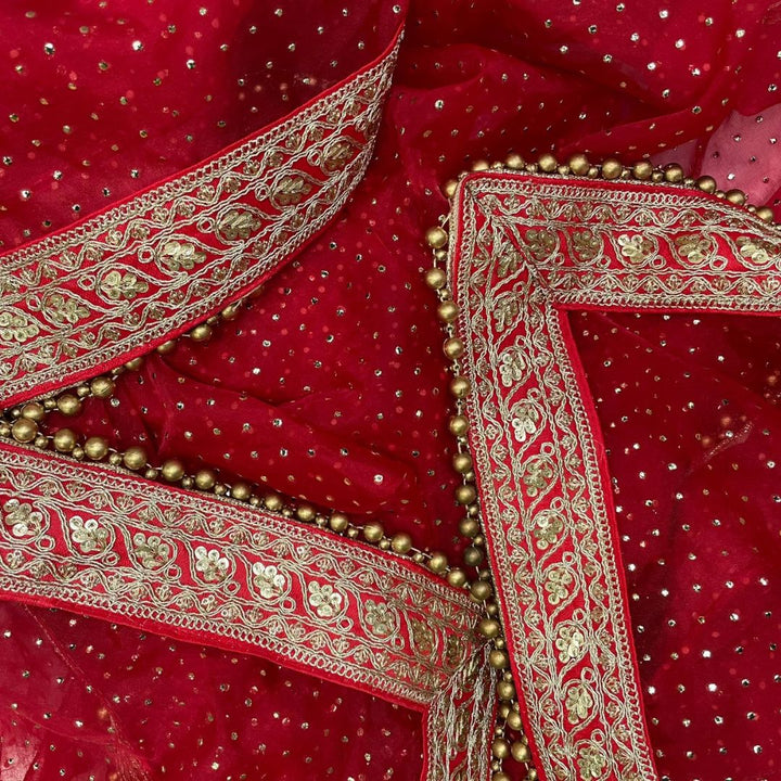 anokherang Dupattas Bridal Red Foil Zari Embroidered Organza Dupatta
