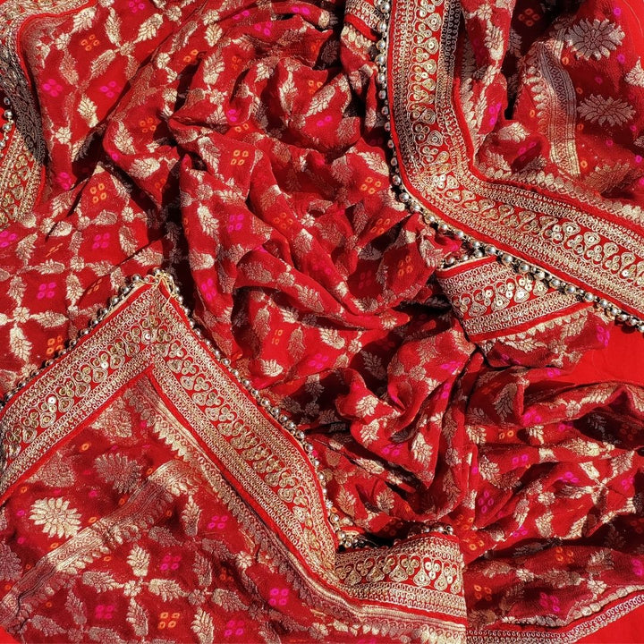 anokherang Dupattas Bridal Red Royale Georgette Banarasi Embroidered Dupatta