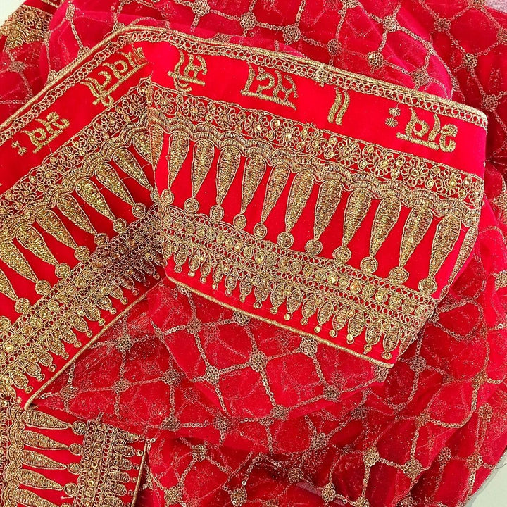 anokherang Dupattas Bridal Red Saubhagyavati Embroidered Net Dupatta