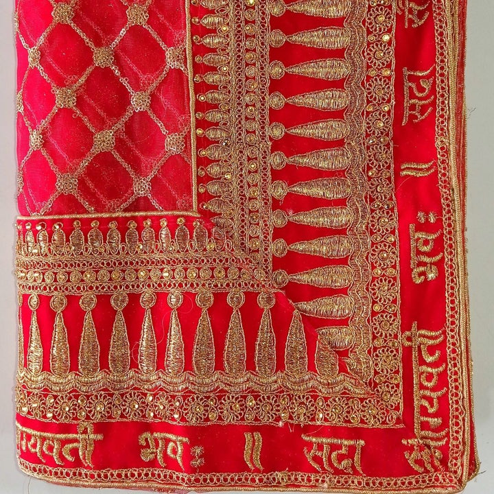 anokherang Dupattas Bridal Red Saubhagyavati Embroidered Net Dupatta