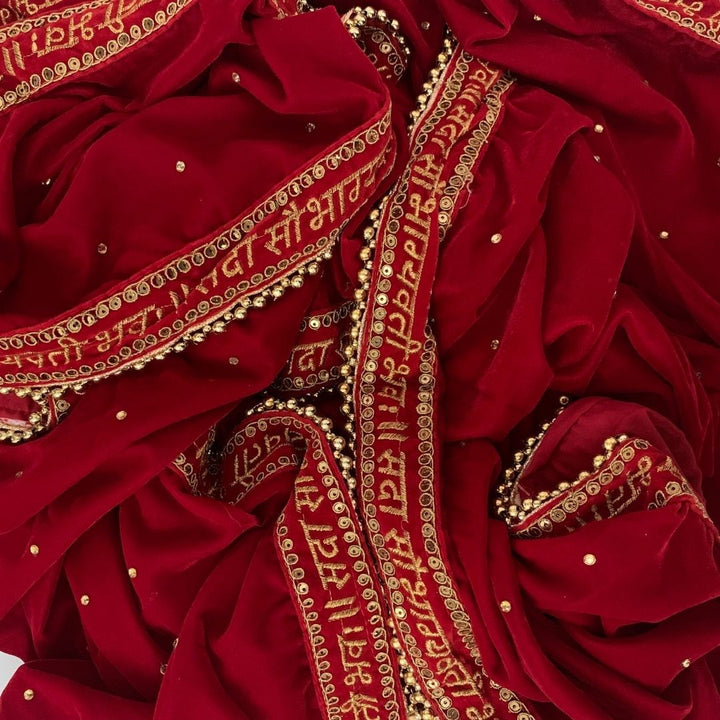 anokherang Dupattas Bridal Red Stone Saubhagyavati Velvet Dupatta