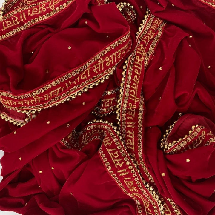 anokherang Dupattas Bridal Red Stone Saubhagyavati Velvet Dupatta