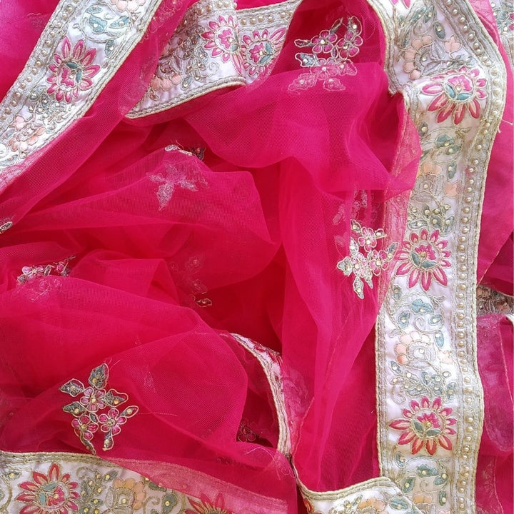 anokherang Dupattas Bridal Red with Multi Color Embroidered Net Dupatta