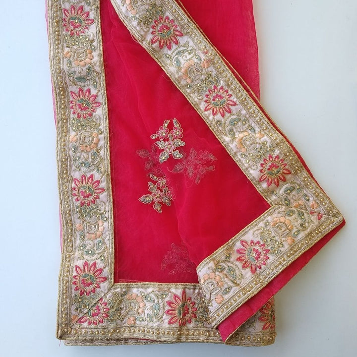 anokherang Dupattas Bridal Red with Multi Color Embroidered Net Dupatta