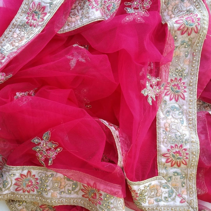 anokherang Dupattas Bridal Red with Multi Color Embroidered Net Dupatta