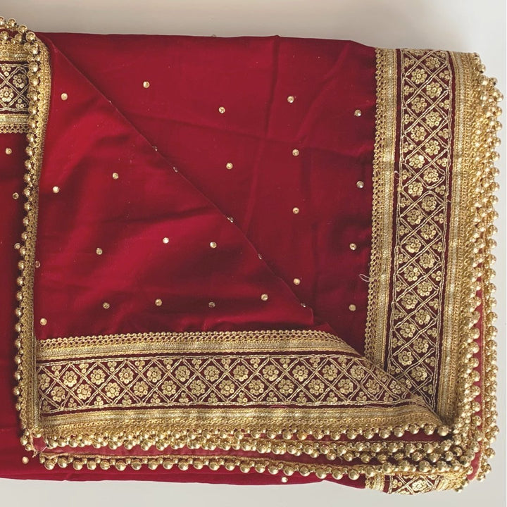 anokherang Dupattas Bridal Red Zari and Stone Embroidered Velvet Dupatta