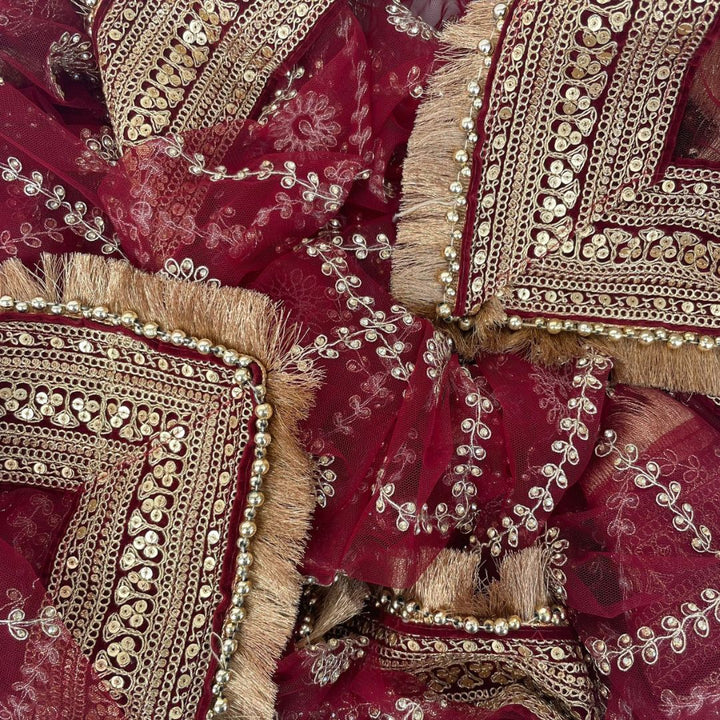 anokherang Dupattas Bridal Saugat Maroon Stone Hand Embroidered Net Dupatta