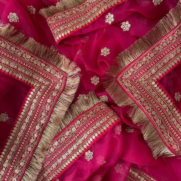 anokherang Dupattas Bridal Saugat Pink Embroidered Fringed Organza Dupatta