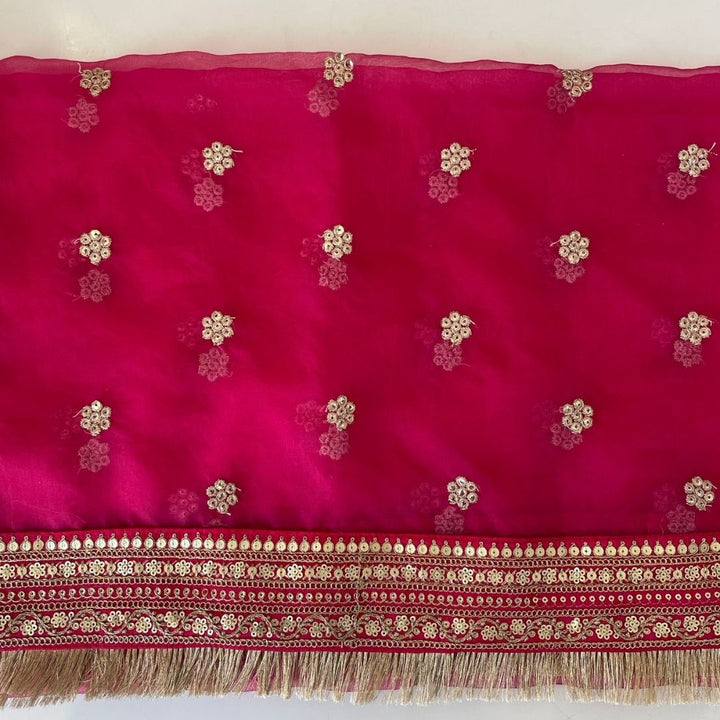 anokherang Dupattas Bridal Saugat Pink Embroidered Fringed Organza Dupatta