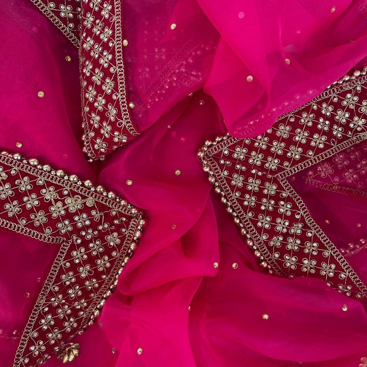 anokherang Dupattas Bridal Saugat Pink Embroidered Stone Organza Dupatta