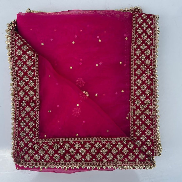 anokherang Dupattas Bridal Saugat Pink Embroidered Stone Organza Dupatta