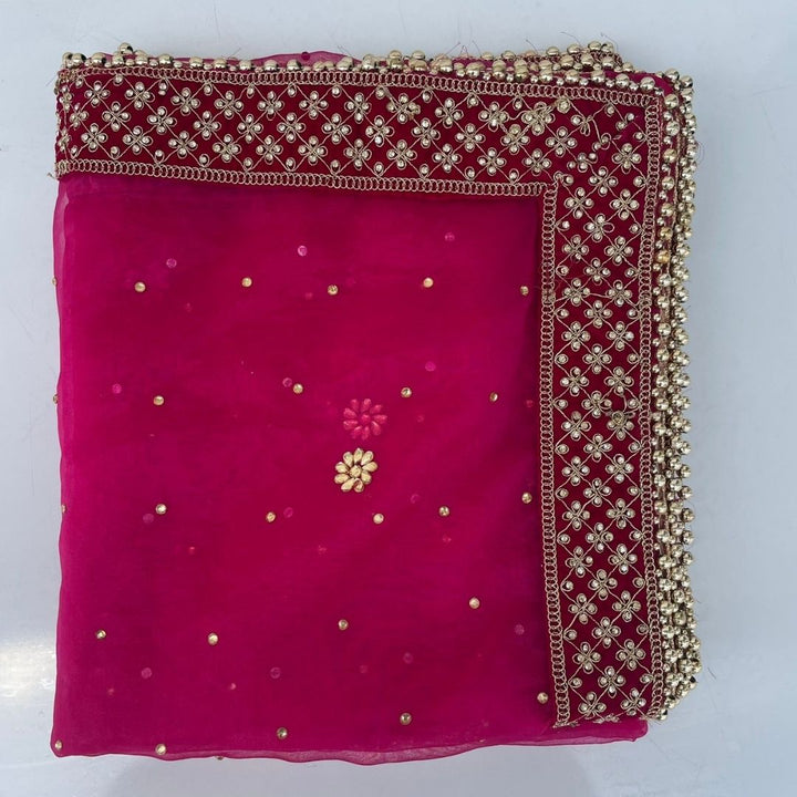 anokherang Dupattas Bridal Saugat Pink Embroidered Stone Organza Dupatta