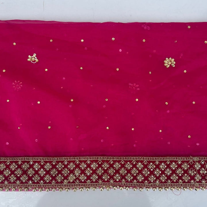 anokherang Dupattas Bridal Saugat Pink Embroidered Stone Organza Dupatta