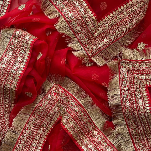 anokherang Dupattas Bridal Saugat Red Embroidered Fringed Organza Dupatta