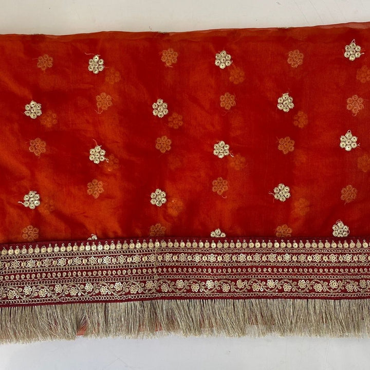 anokherang Dupattas Bridal Saugat Rust Embroidered Fringed Organza Dupatta