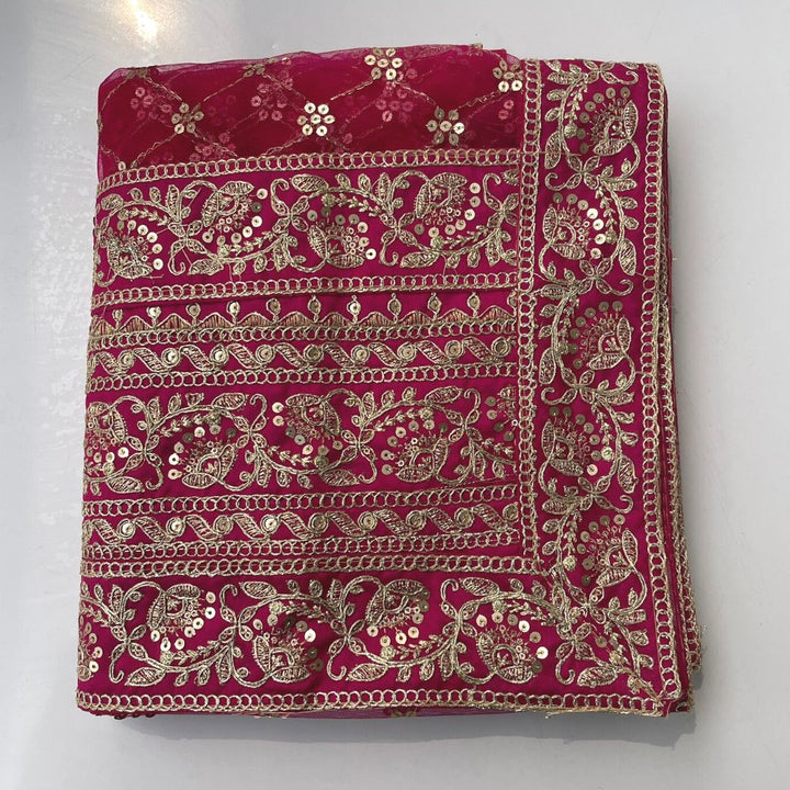 anokherang Dupattas Bridal Swagat Pink Zari Embroidered Net Sequin Dupatta