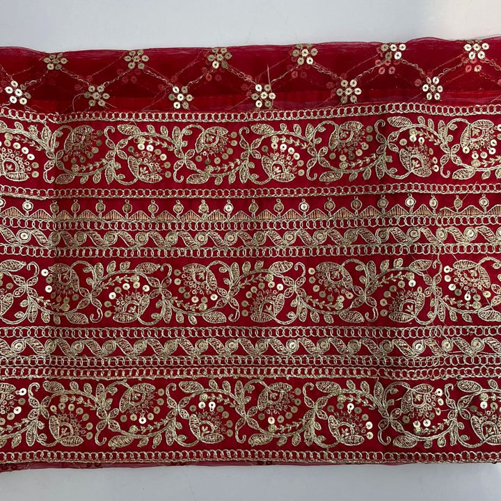 anokherang Dupattas Bridal Swagat Red Zari Embroidered Net Sequin Dupatta