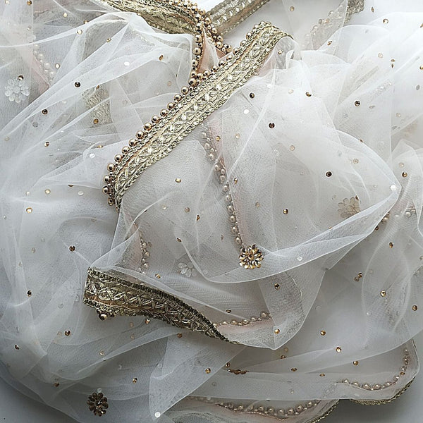 anokherang Dupattas Bridal White Stone Net Dupatta