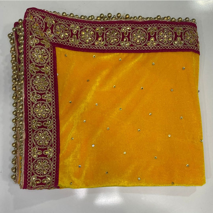 anokherang Dupattas Bridal Yellow Stone Velvet Dupatta