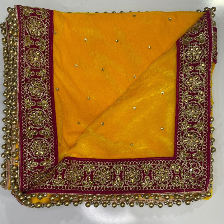 anokherang Dupattas Bridal Yellow Stone Velvet Dupatta