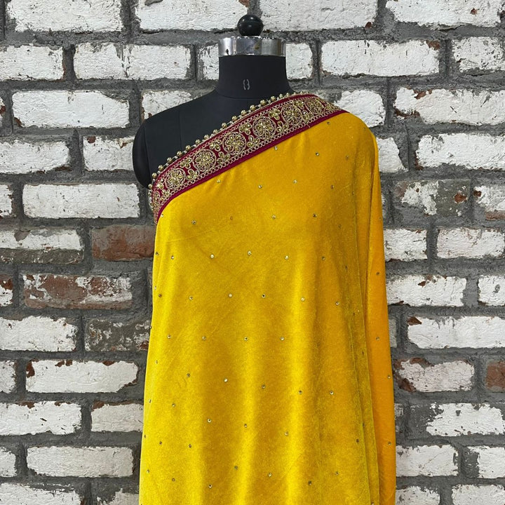 anokherang Dupattas Bridal Yellow Stone Velvet Dupatta