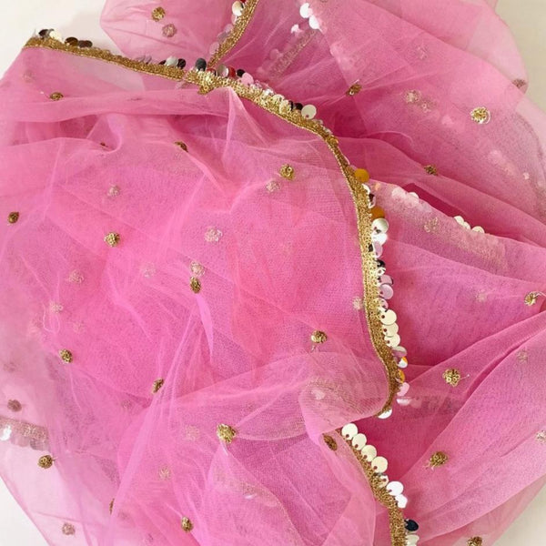 anokherang Dupattas BubbleGum Pink Net Sequins Jhilmil Dupatta