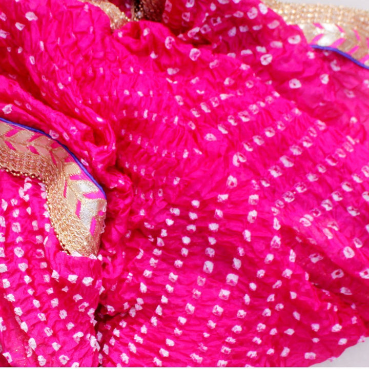 anokherang Dupattas Carrot Pink Silk Bhandhej Dupatta